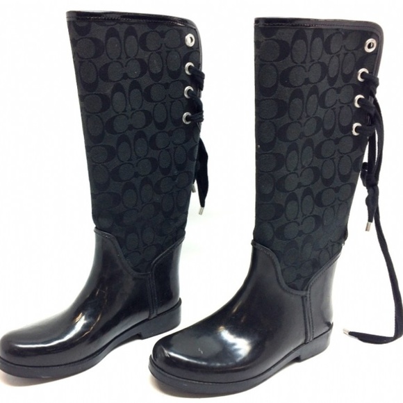 Coach Tristee Signature Logo Lace Up Rain Boots - Picture 1 of 6